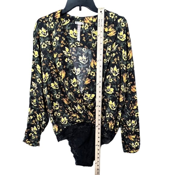Free People Bodysuit Womens S Black Yellow Floral Intimately Elsa Wrap Plunging - Picture 10 of 16